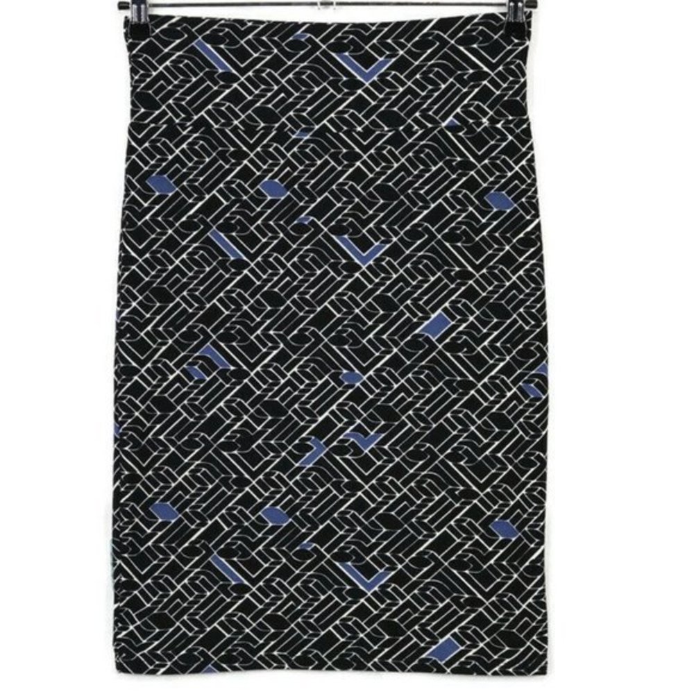 LuLaRoe Cassie Pencil Straight Skirt Black White Blue USA Pull On S Small